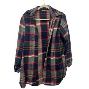 Adora Plaid Button-Down Longline Shirt Jacket Small Multicolor Shacket